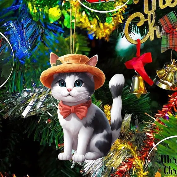Fuebueo Christmas Tree Ornaments Cat Hanging Decorations Cat Ornaments for Christmas Tree Ornaments Set,Cat Decor for Cat Lovers Home Decor Gifts