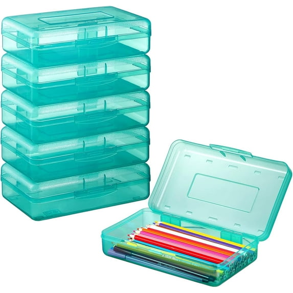 Fuebueo Clear Pencil Boxes Large Plastic Pencil Case Crayon Box, Stackable Maker Organizer with Snap-tight Lid, Stickers, Art Craft Storage Containers Pen Box for k+ids b+oys sc+hool