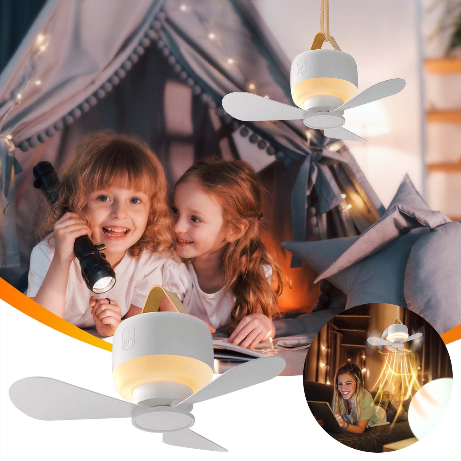 10000mAh USB Rechargeable Remote Control Timing Camping Fan 4 Gears Tent Ceiling Fan With Led Lamp For Home Outdoor Bed Drop Small Portable Ceiling Fan With Remote Control I.836738710