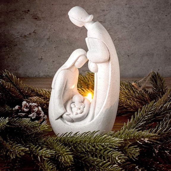 Fuebueo Clearance Christmas Nativity Sets, Modern Style Resin Nativity Tealight Candle Holder Xmas Indoor Statue Ornaments for Christmas Holidays Decoration Holy Family Figurine Gift