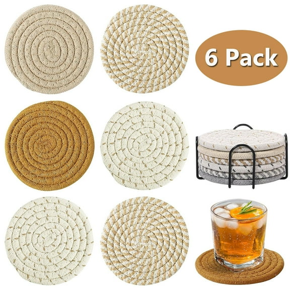 Fuebueo Clearance Trivets for Kitchen Worktops, Non Slip Round Table Mats, Hot Pot Holders Cup Insulation Mat, Woven Coaster Trivet Mats, Coasters Set of 6 for Kitchen