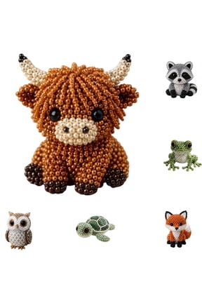 DIY Highland Cow Beading Craft Kits 3D Bead Art Making Set for Age 5 6 7 8 9 10 11, Mini Seed Bead Animal Jewelry Crafting Supplies Kit for Teens Adults Gift