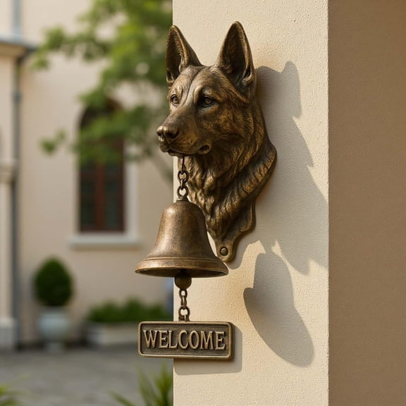 Fuebueo Dog Themed Welcome Doorbell, Welcome Sign Cast Iron Dinner Bell, Wall Mounted Dinner Bell for Yard Garden Farmhouse Decor, Dog Lovers Gift