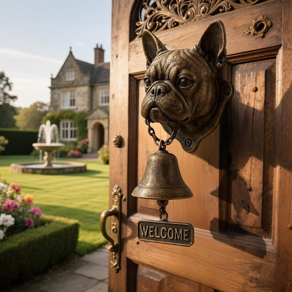 Fuebueo Dog Welcome Doorbell, Welcome Sign for Front Door Welcome Sign Front Door Decor Rustic Brass Bell Hanging Sign Halloween Christmas Decor for Home Warming Gift