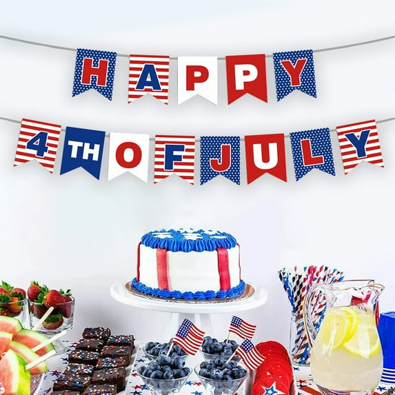 Fuebueo Fourth of July Decorations Banner USA American Independence Day Celebration Party Garland Hanging Decoration for Birthday/Baby Shower