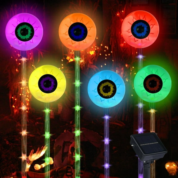 Fuebueo Halloween Decorations Solar Lights Outdoor Scary Eyeball Lights,purple Eyeball Swaying Firefly Lights,waterproof Solar Halloween Path Lights for Yard/garden/lawn/party Decor
