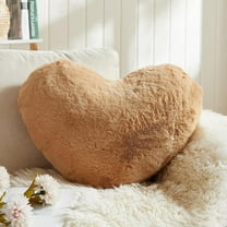 Fuebueo Heart Pillows, Christmas Heart Pillow, Khaki Heart Shaped Pillows, Love Throw Pillows Gifts, Ultra Soft Faux Rabbit Fur Small Pillows, Women Girls Kid Christmas Room Decor
