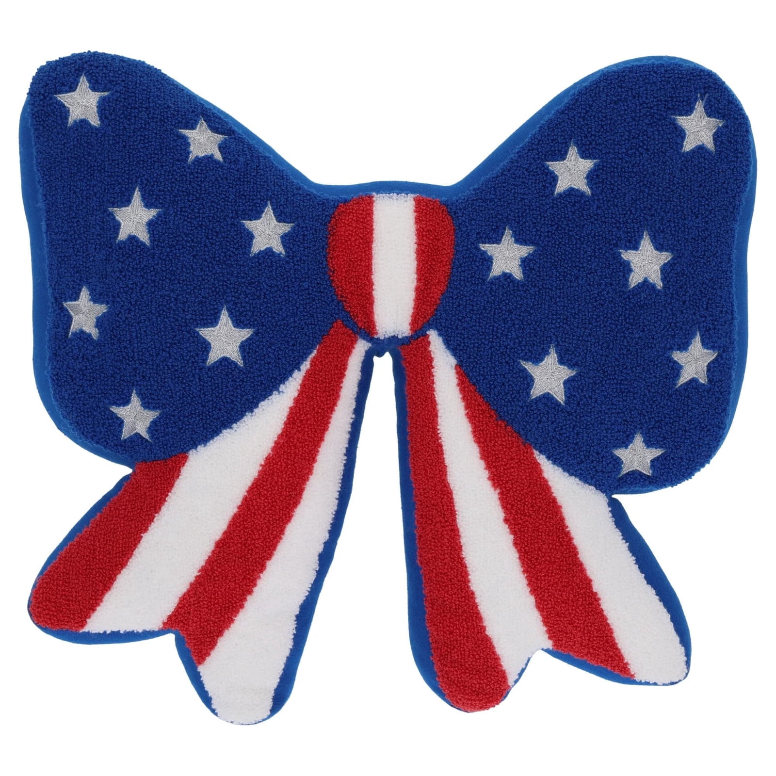 Fuebueo Independence Day Patriotic Bow Pillow, Red White and Blue Stars and Stripes Decorative Throw Cushion, 14.5 x 13 Inch