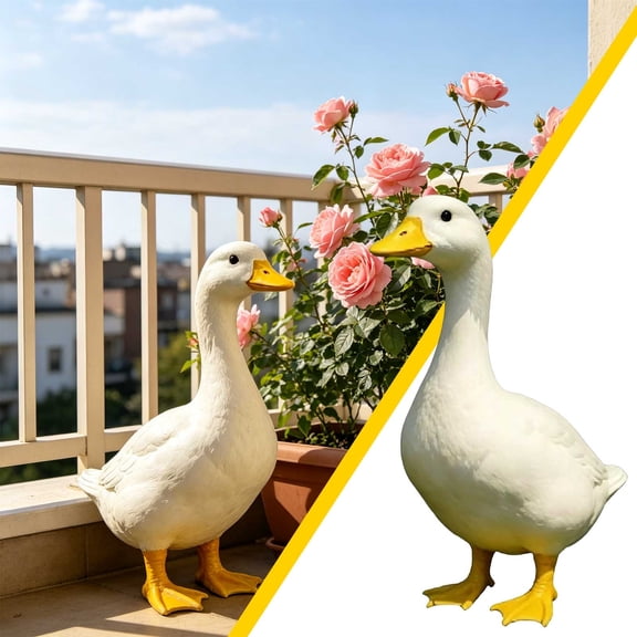 Fuebueo Large Porch Goose Statue, Realistic Duck Statue Garden Decor Resin Figurine 13.8 Inch Cute White Goose Sculpture Outdoor Indoor Ornament for Patio Yard Farmhouse
