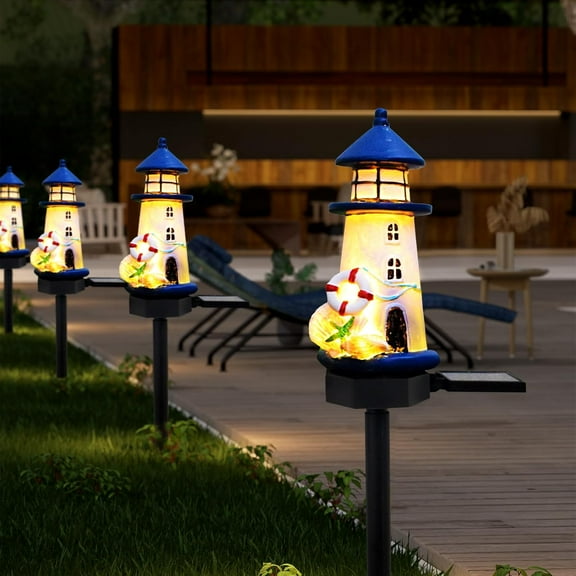 Fuebueo Lighthouse Solar Lights Outdoor, Nautical Decor Gifts for Home, Waterproof Decorative Solar Powered Garden Stake Lights for Outside Lawn Christmas Patio Yard