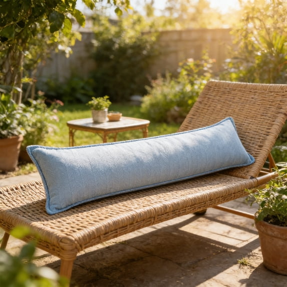 Fuebueo Outdoor Pillows with Insert, 27.6'' × 11.6 Inch Textured Light Blue Rectangular Decorative Pillow for Patio Garden Tent Balcony Couch Sofa, Soft 3D Cotton Filling with Piped Edges