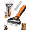 thumbnail image 1 of Fuebueo Pet Pro Grooming Tool, Dematting Rake and Steel Comb Set for Dogs Cats, 2 Piece Undercoat Deshedding Tool, Stainless Steel Comb for Removing Mats Tangles Fur, Orange, 1 of 7