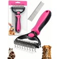 thumbnail image 1 of Fuebueo Pet Pro Grooming Tool, Dematting Rake and Steel Comb Set for Dogs Cats, 2 Piece Undercoat Deshedding Tool, Stainless Steel Comb for Removing Mats Tangles Fur, Pink, 1 of 7