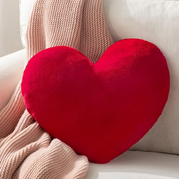 Fuebueo Pillows Under $10 Red Heart Shaped Throw Pillows 3D Fluffy Heart Throw Decorative Pillows, Cute Plush Soft Throw Pillows Gift for Living Room and Sofa