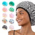thumbnail image 1 of Fuebueo Shower Caps for Women, Waterproof Bath Caps, Elastic and Reusable Shower Hair Cap, Double Layers Hair Cap, 1 of 7