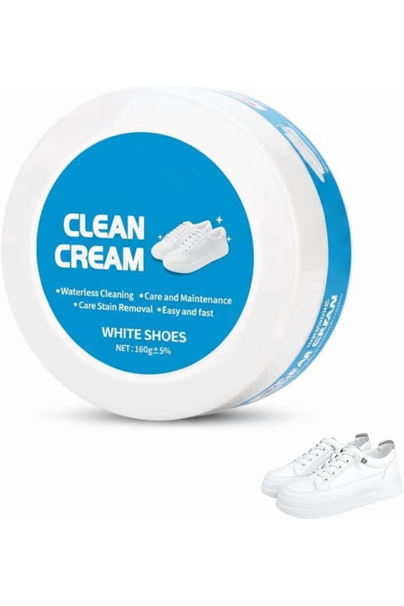White Shoes Cleaner Cream, Waterless Sneaker Cleaner and Stain Remover for Leather Shoes, Professional Whitening Care for Shoes & Boots (160g), Fast & Easy Maintenance, Gift