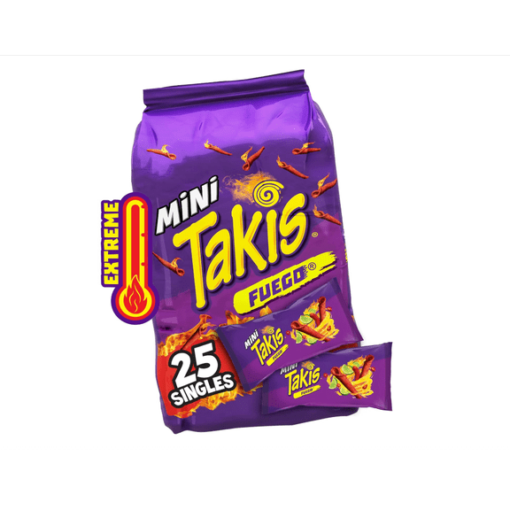 Fuego Rolled Tortilla Chips Hot Chili Pepper & Lime Flavored Extreme Spicy Bite Size 25 pc Multipack 1.23 oz