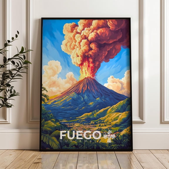 Fuego Volcano Guatemala Travel Print Home Office Decor, Unframed Canvas 24x36in