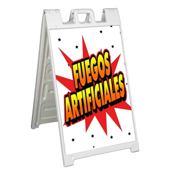 Fuegos Artificiales (24" X 36") Standard A-Frame Signicade, Includes Decal Applied To Stand