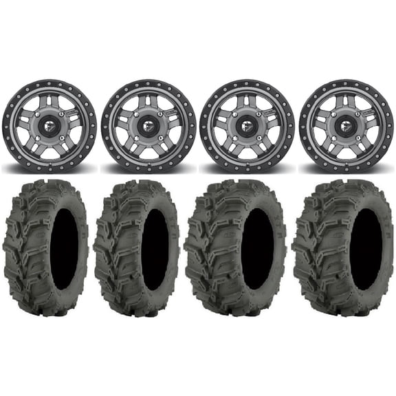 Fuel Anza Gunmetal 14" Wheels 27" Mud Lite XTR Tires Kawasaki Mule Pro FXT