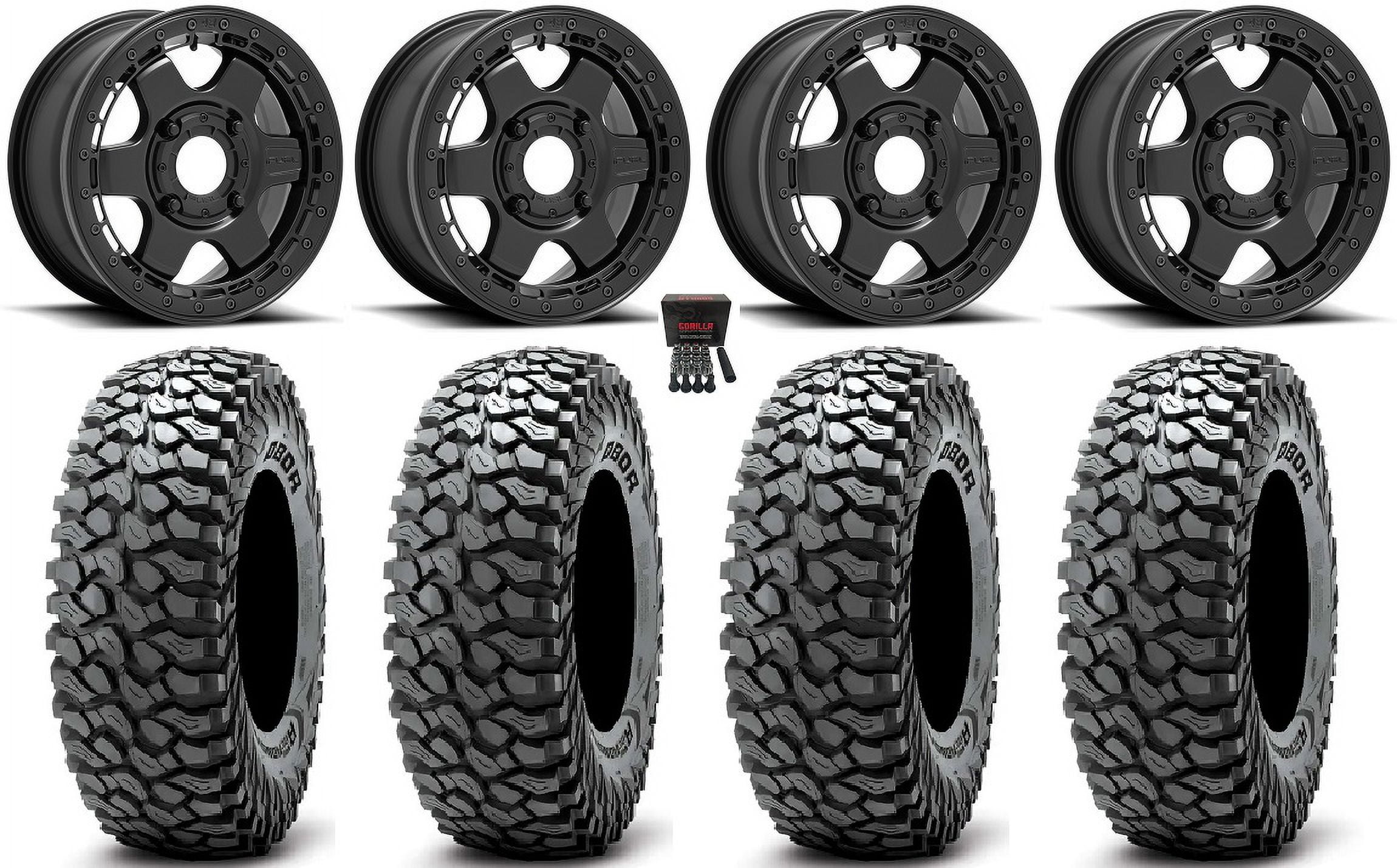 Fuel Block Beadlock 15" Wheels Black 35" RocScraper Tires CanAm
