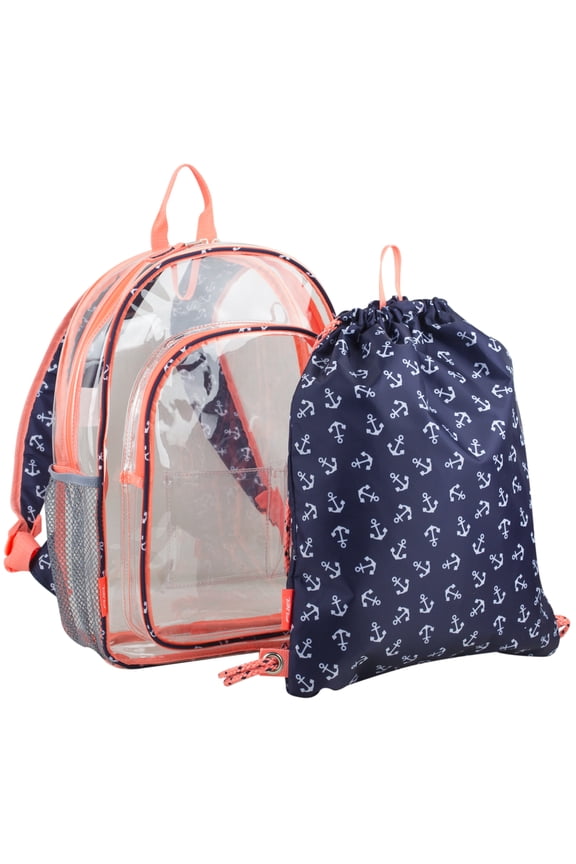 Clear Backpack and Cinch Sling Bundle Set, Clear Coral Anchors