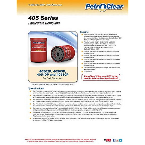 Fuel Dispenser Particulate Removal Filter 40510P by PetroClear