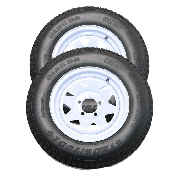 Fuel-Efficient Trailer Wheels - ST205/75D14 Tires with 14" Rims, 5 Lug 4.5" Bolt Design, Load Range C 6PR, DOT Approved - For Travel, Camper, Cargo, Set of 2, ST205/75D14 6PR QD719