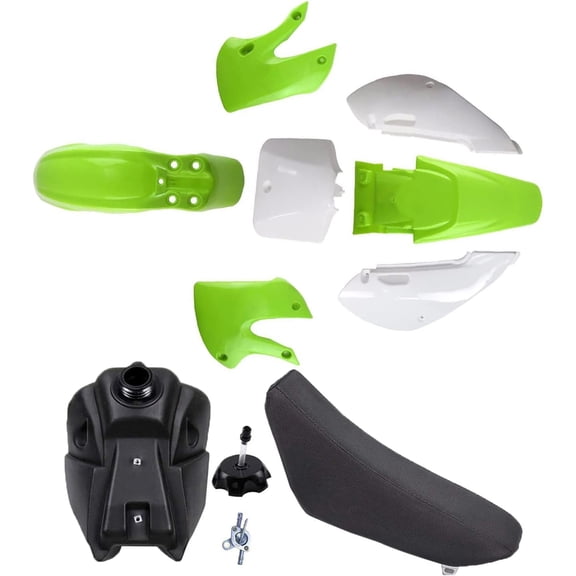 Fuel Gas Tank & Plastic Body Fender Fairing Kit & Seat & Cap for Kx 65 KX65 (4Yellow+3White)