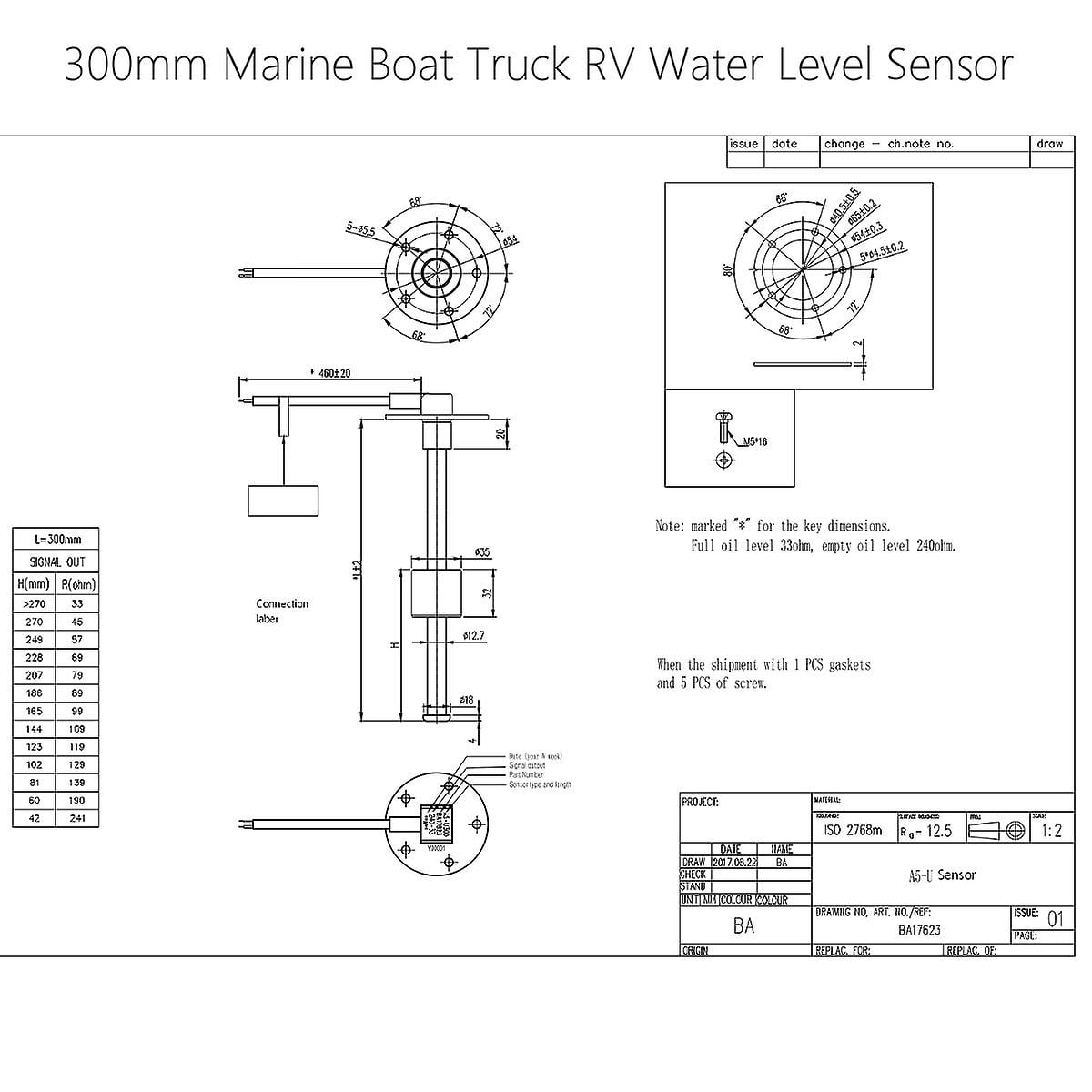 Fuel Gauge Sender 300mm Water Level Boat Car Truck Marine Sensor 240