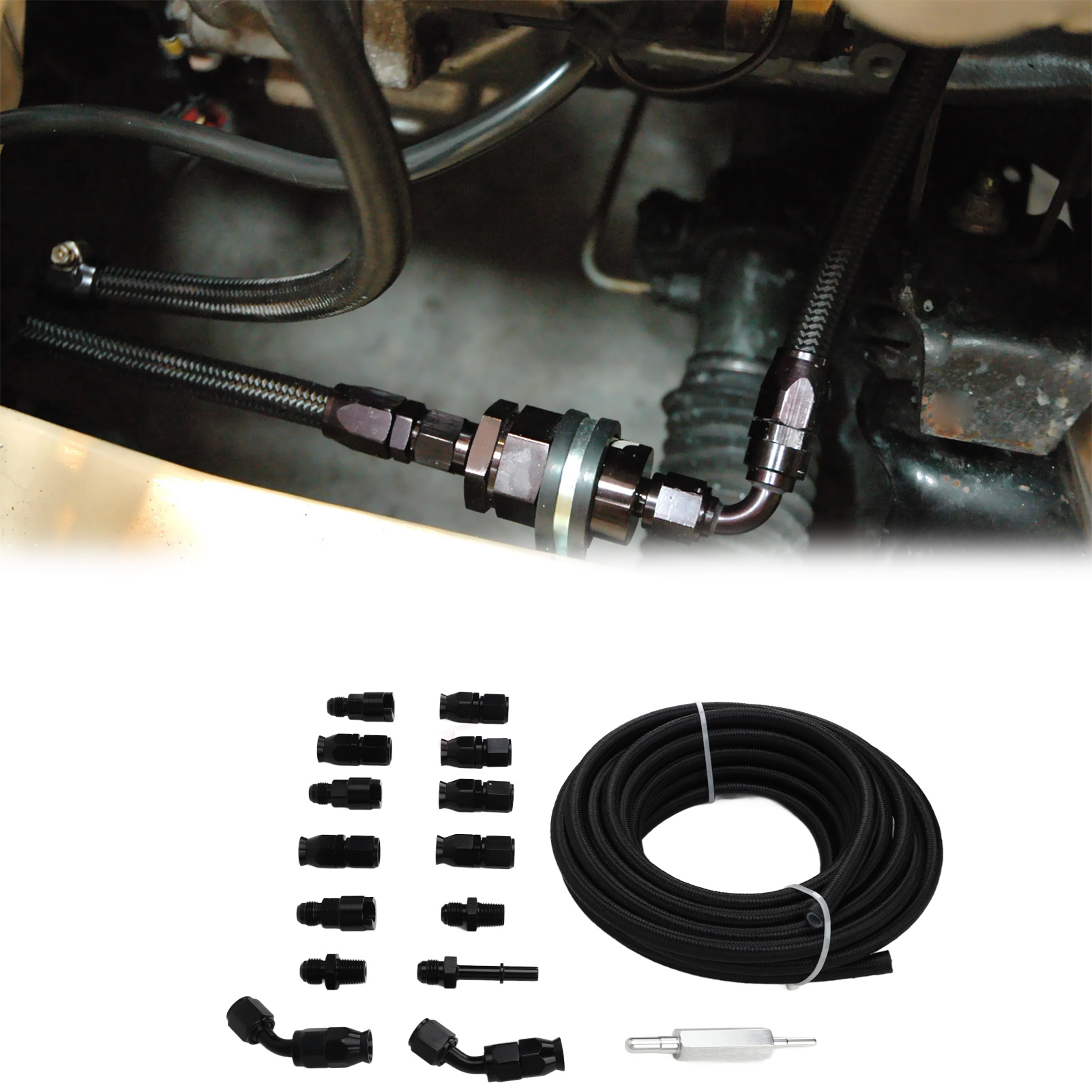 Fuel Hose Fitting Adapter Kit, Fuel Line Fitting Kit Vacuum Lines 6AN 3