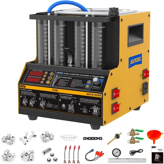 Fuel Injector Cleaner Tester Machine, Ultrasonic Fuel Injection Cleaner with Heating Function 4 Cylinder for GDI, EFI, FSI Fuel Injectors, Digital Display, 3 Cleaning Functions 10 Test Modes