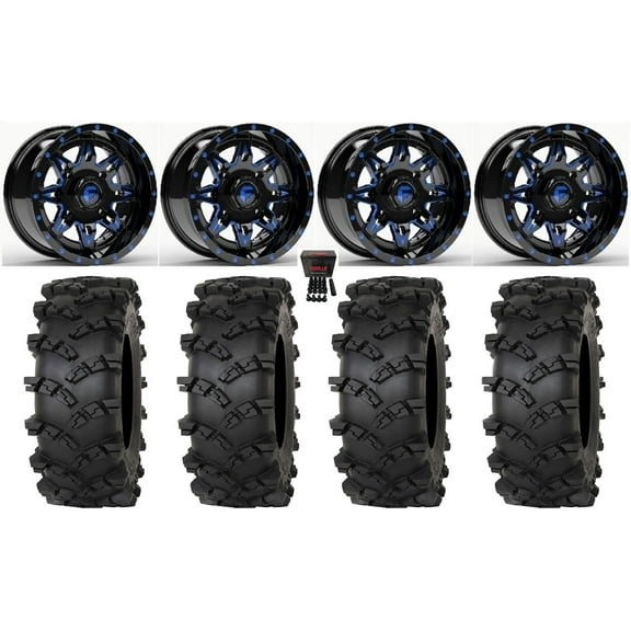 Fuel Lethal 14" Wheels Blue 28" Outlaw M/T Tires Polaris RZR XP 1000 / PRO XP / Ranger XP 900/1000