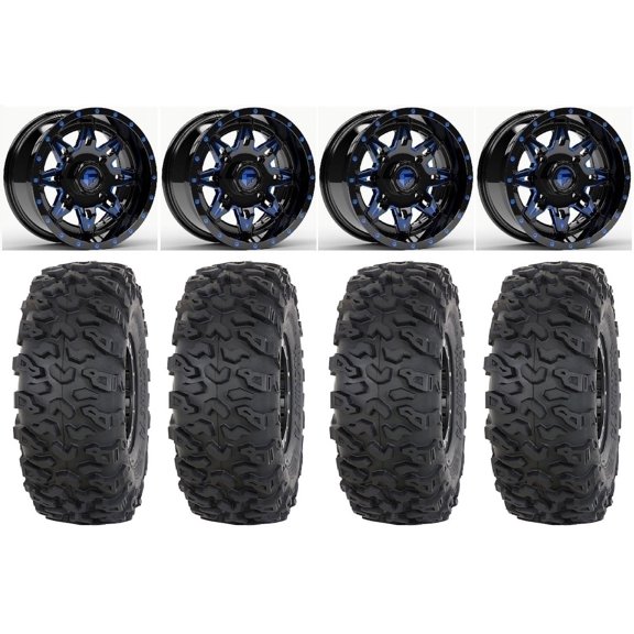 Fuel Lethal 14" Wheels Blue 28" Roctane T4 Tires Polaris RZR XP 1000 / PRO XP / Ranger XP 900/1000