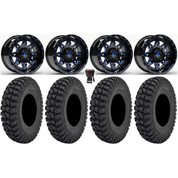 Fuel Lethal 14" Wheels Blue 28" Warrior AT Tires Sportsman RZR Ranger