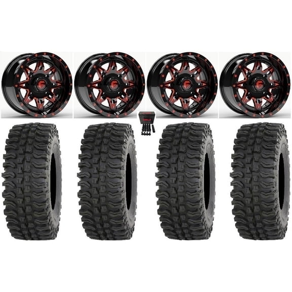 Fuel Lethal 14" Wheels Red 27" BDC Tires Kawasaki Mule Pro FXT