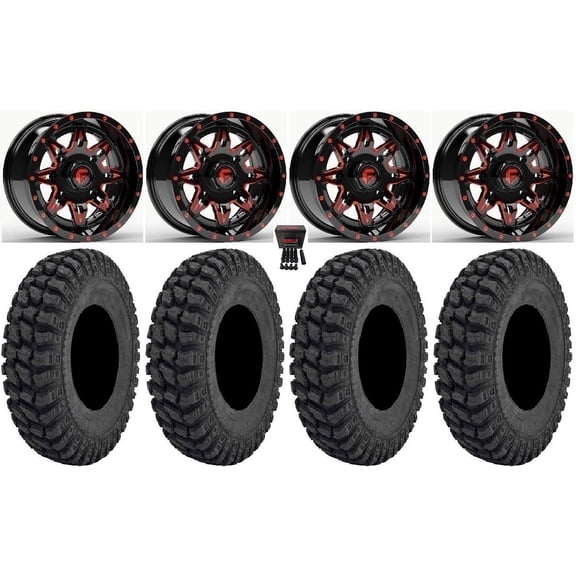 Fuel Lethal 14" Wheels Red 28" Warrior AT Tires Polaris RZR XP 1000 / PRO XP / Ranger XP 900/1000