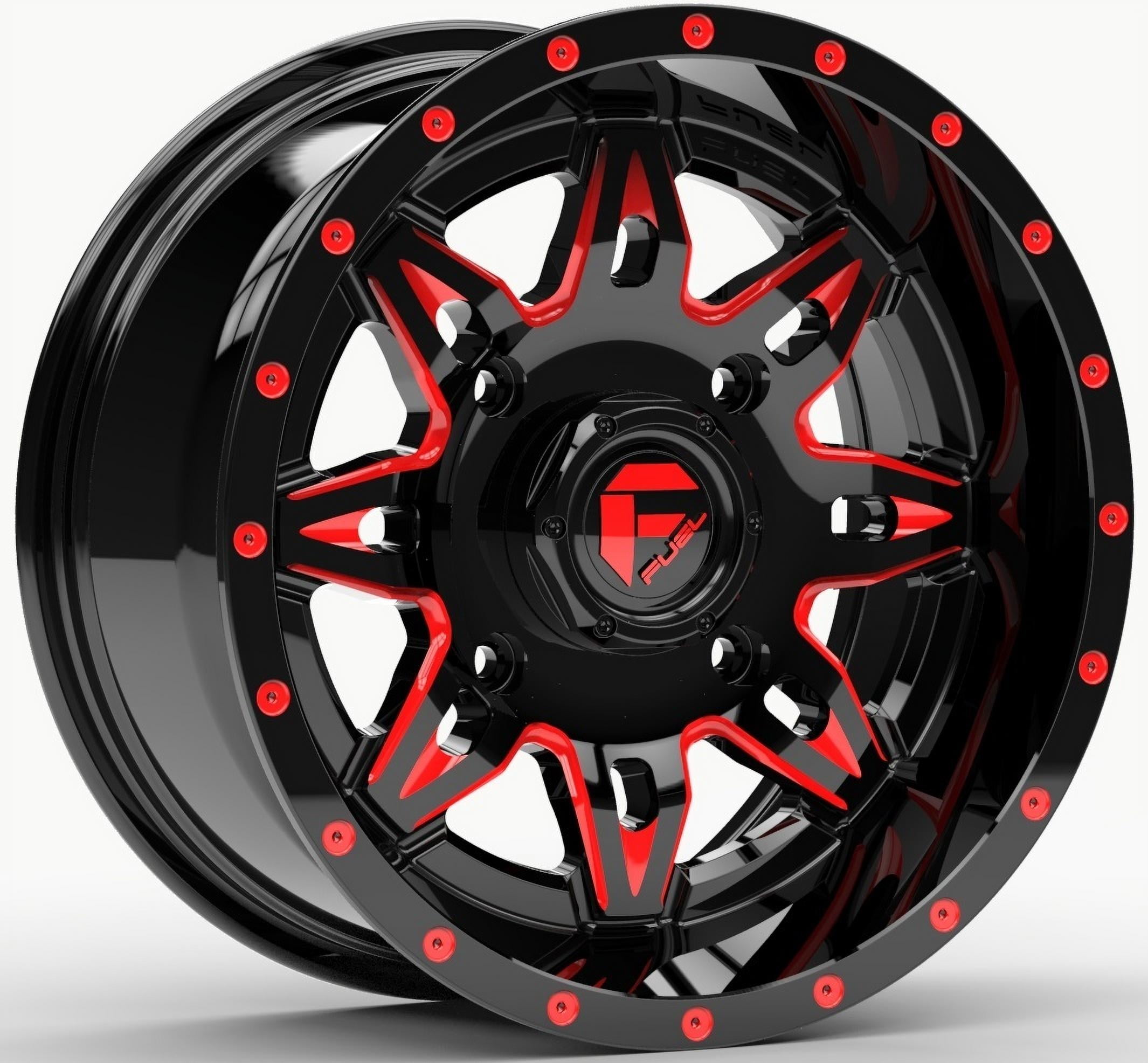 Fuel off Road Lethal Aluminum 14 Inch 4+3 offset ATV Wheels 14x7 4x156 Gloss Black/Red