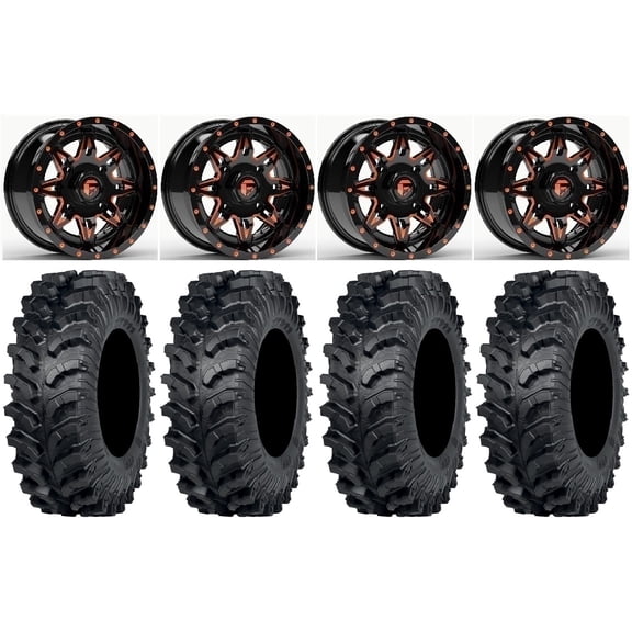 Fuel Lethal 15" Wheels Orange 32" MT911 Tires Kawasaki Mule Pro FXT