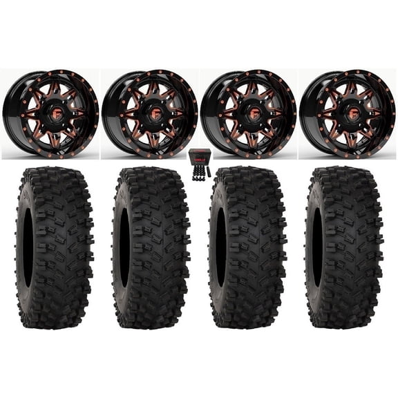 Fuel Lethal 15" Wheels Orange 35" ATX470 Tires Kawasaki Mule Pro FXT