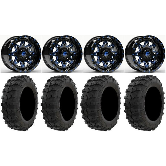 Fuel Lethal Blue 14" Wheels 29" Dual Threat Tires Kawasaki Mule Pro FXT