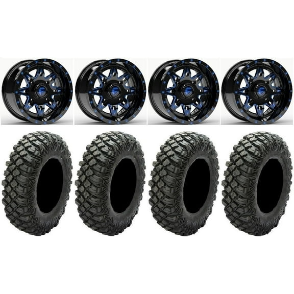 Fuel Lethal Blue 15" Wheels 35" Crawler XG Tires Kawasaki Mule Pro FXT