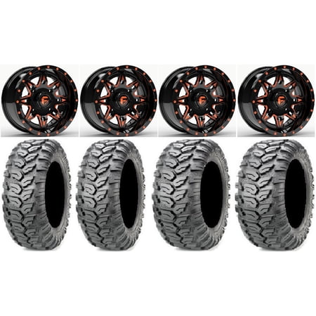 Fuel Lethal Orange 15" Wheels 27" Ceros Tires Kawasaki Mule Pro FXT