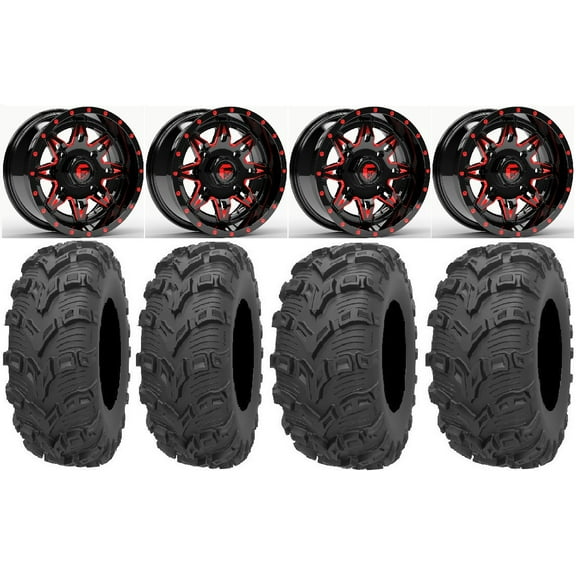 Fuel Lethal Red 14" Wheels 26" Bear Claw EVO Tires Kawasaki Mule Pro FXT