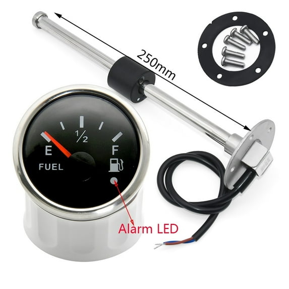 Fuel Level Gauge With Fuel Level Sensor 52mm Fuel Level Meter With ALARM LED Red Backlight 150 200 250 300mm 0-190 Ohm Sensor