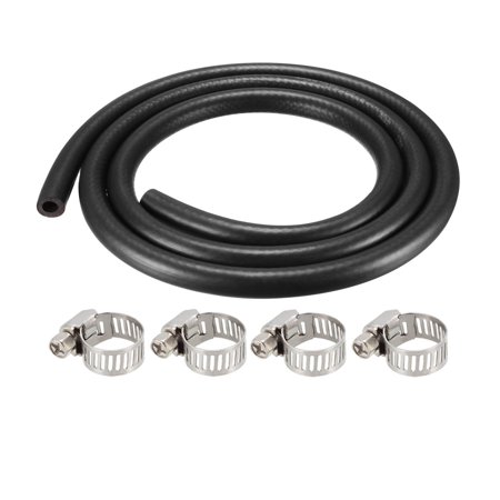 Fuel Line Fuel Hose Rubber 10mm I.D. 1.8M/5.9FT Diesel Petrol Hose Engine Pipe Tubing with 4 Clamps