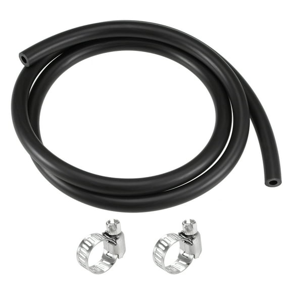 Fuel Line Hose 5mm ID 10mm OD 3.3ft Oil Line Fuel Pipe Rubber Water Hose Black, 2 Clamps