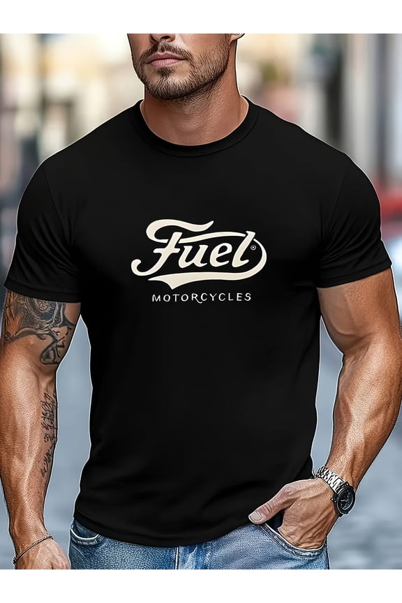 Fuel Logo T-Shirt, Motorcycle Print T-Shirt, Summer Luxury Brand Men'S Short-Sleeve Tee