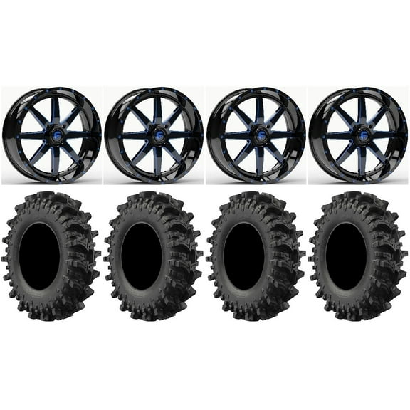Fuel Maverick 20" Wheels Blue 33" MotoSlayer Tires Can-Am Commander Maverick Renegade Outlander Defender