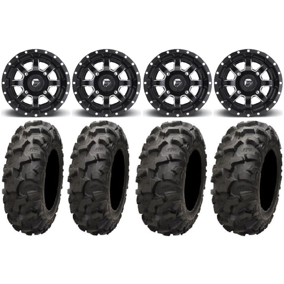 Fuel Maverick Black 14" Wheels 27" Blackwater Tires Honda Rincon Yamaha Rhino Kawasaki Brute Force Suzuki KingQuad